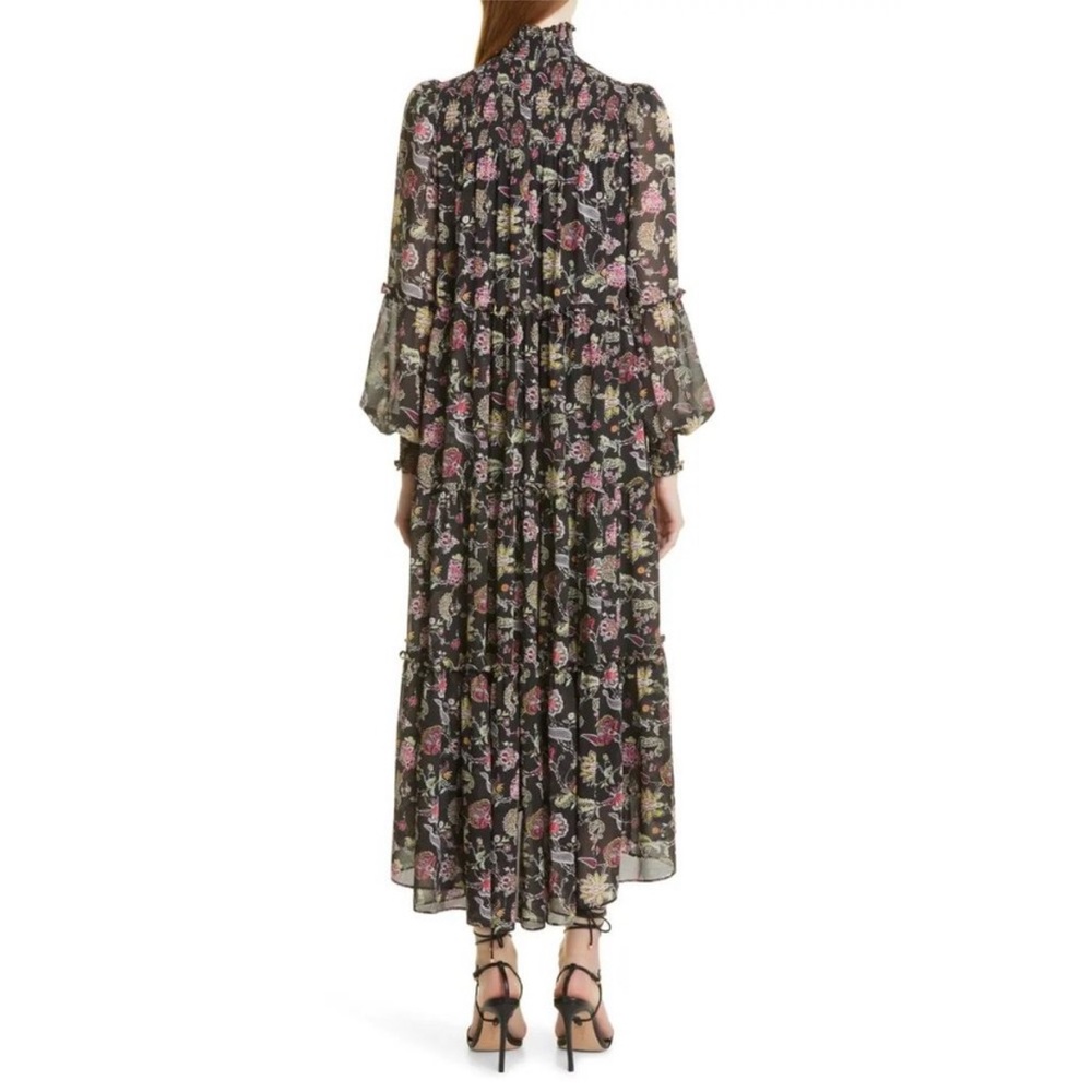 Cinq a Sept Paisley Long High-Low MAXI Dress Black Floral Mock Neck 14 - Picture 2 of 7